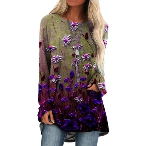 Women T-Shirts Spring Autumn All-matched Gradient Floral Print O-neck Women Pullover Tee Tops Womens Clothing футболка оверсайз