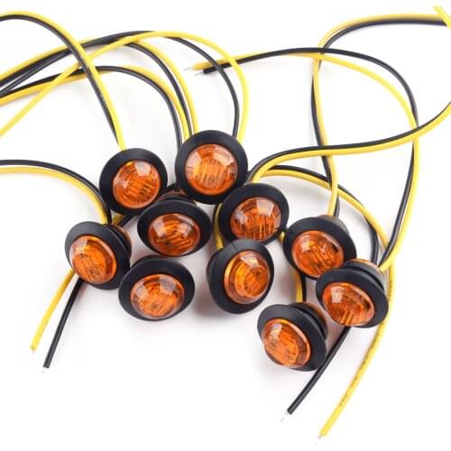 10pcs/Set 3/4" 3 LED Amber Small Round Side Marker Indicator Lights Button Lamps 12V for Universal Cars Trucks Trailers Boats