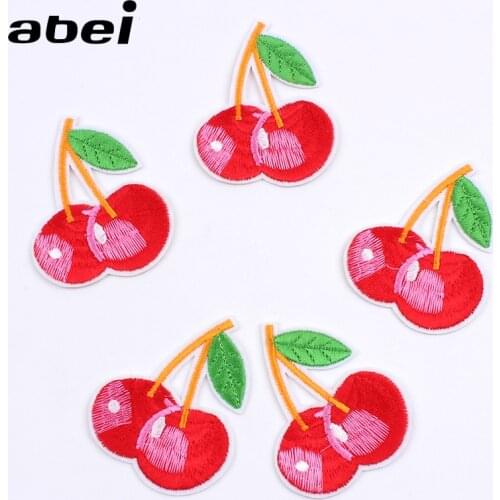 10pcs/lot Cartoon Cute Cherry Patch Iron On Fruit Stickers Clothing Sewing Appliques DIY Patchwork Craft Handmade Shirt Badge