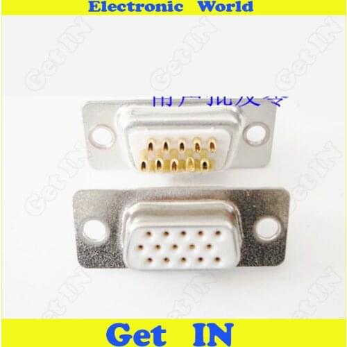 100pcs 3U Gold Plated D-SUB Plug DB15 Female VGA Connector 3 Raw 15 Pin Solid Pin Welding Jack Socket