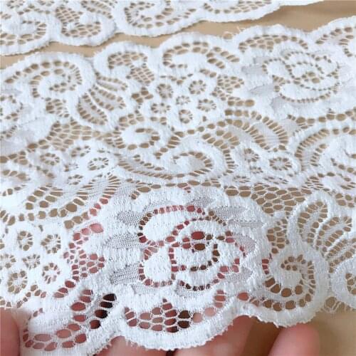 5 Yards 14cm Wide White Stretch Lace Fabric Trim DIY Lace Trimmings For Sewing Elastic Lace Material Bridal Fabric