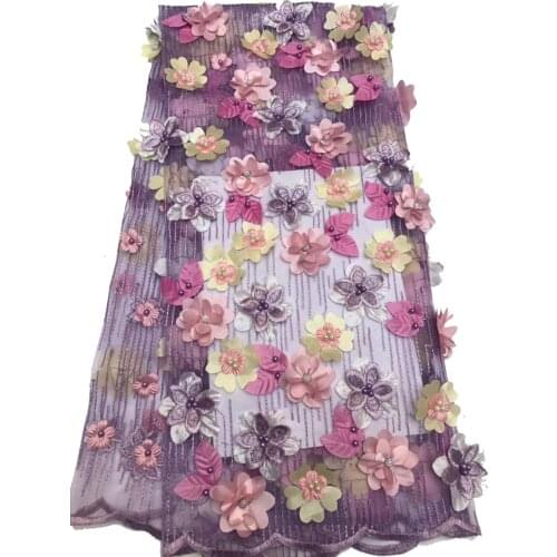 5 Yards 3D Embroidery Flower Lace Fabric 3D French Lace Beaded Sequins Fabric for Dresses Fahion Clothing