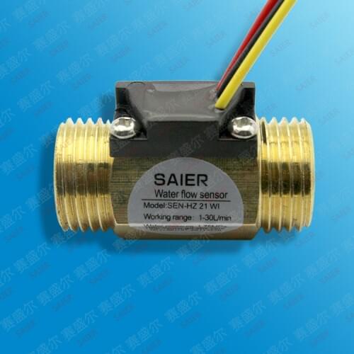 2PCS Pure Brass Hall Effect Water Flow Sensor Meter Counter Indicator Flowmeter 1-30L/min G1/2 Male Thread