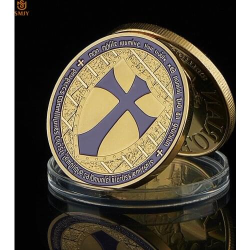 Purple Ancient Western Knight Templar European Lords Paladin Crusader Classical Gold Plated Commemorative Coin Collectibles