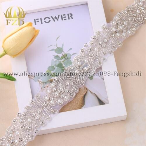 FZD 10 Pieces Handmade Hot Fix Rhinestones Applique Iron Sew On Bling Applique Bridesmaid Beltfor Headpieces Dresses Garters