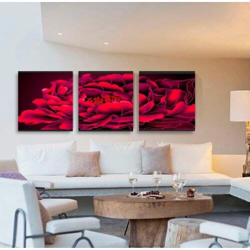 No Frame) 3 Panels Modern Red Peony Painting On Canvas the Wall Art Cuadros Picture Home Decor For Living room And bedroom