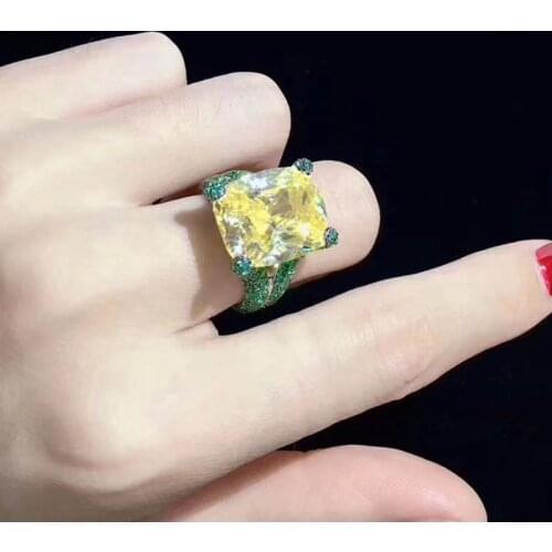 KQDANCE Luxury Created Citrine emerald Paraiba tourmaline Pariba Gemstones diamond Ring With big green blue Zircon stone Jewelry