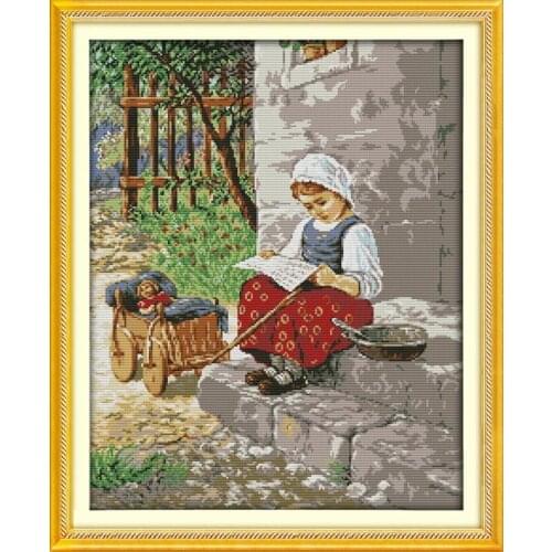 Peasant Girl People Canvas Arts Crafts Sewing Cross Stitch Kits Printed Embroidery DIY Handmade Needlework Wall Home Decor