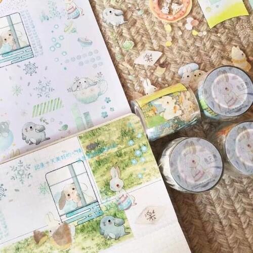 Lovely Happy Bunny Clear PET Tape for Card Making Bullet Journal DIY Scrapbooking Label Sticker