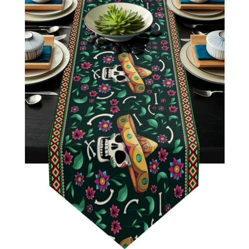 Mexican Skull Straw Hat Table Runner Modern Table Flag Home Party Country Wedding Decoration Tablecloth Table Runners