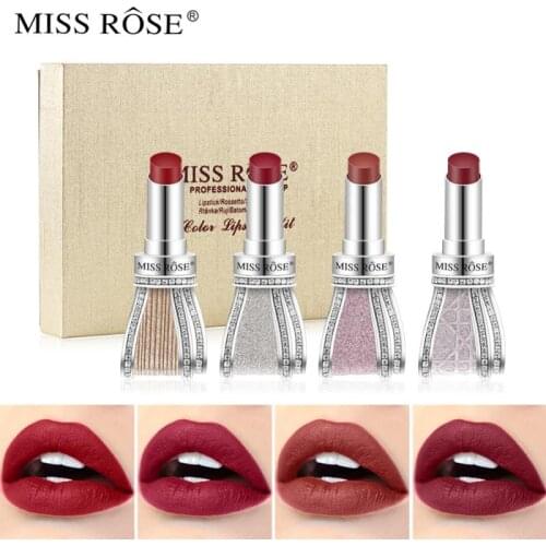 4Pcs/Set Diamond Lipstick Set Delicate Package Matte Shimmer Lips Makeup Rich Color Moisturizer Not Fading Long-lasting TSLM2
