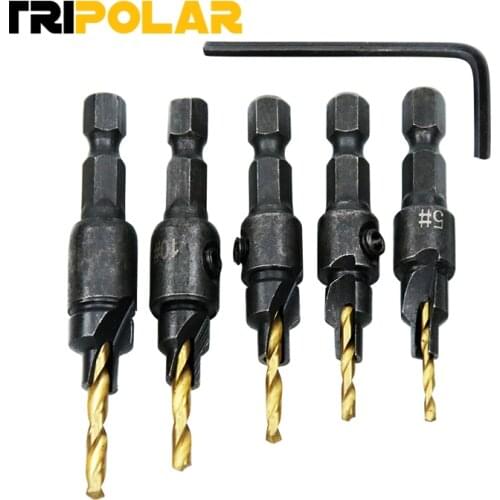 5pcs Countersink Drill Woodworking Drill Bit Set Drilling Pilot Holes For Screw Sizes #5 #6 #8 #10 #12