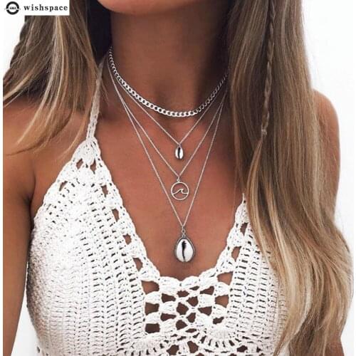 The new ms contracted multilayer shells waves alloy pendant necklace jewelry wholesale