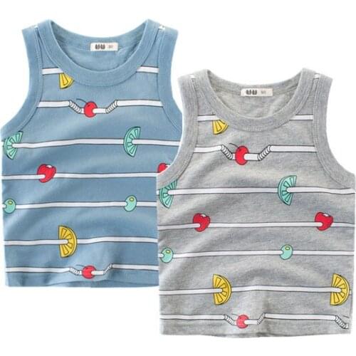 2-9Y Summer Kids Cotton Tees T Shirts Boys striped Vest Baby T-shirts for girls Sleeveless Tops Childrens Clothes Vests