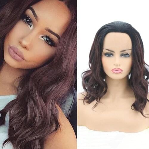 QUINLUX WIGS Ombre Burgundy Wavy Wig Synthetic Lace Front Wigs For Women Heat Resistant Fiber Cosplay Show Bob African Hair