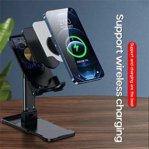 Liftable Folding Portable Desk Phone Holder Mount Stand With 15W Magnetic Wireless Charger For iPhone12 Ipad For Samsung Xiaomi