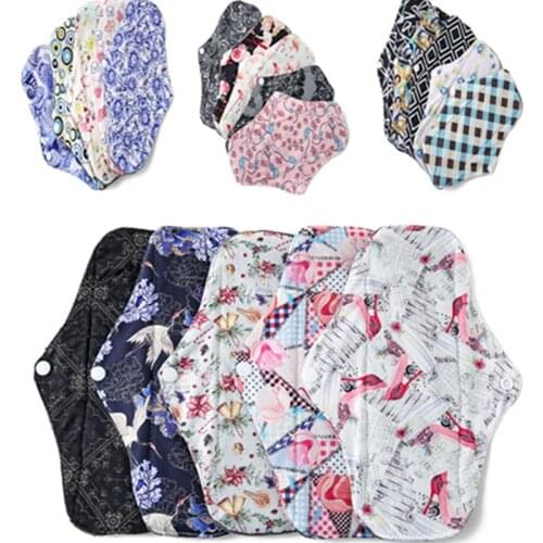 1pcs Washable Sanitary Pads Bamboo Cloth Pads Reusable Cartoon Print Women Menstrual Pads Hygiene Bamboo Panty Liner