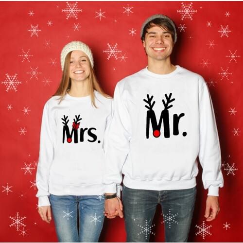 Merry Christmas Husband & Wife Pullover Lovely Couples Hoodies X-Mas Gift Mr and Mrs Couple Christmas Sweatshirt