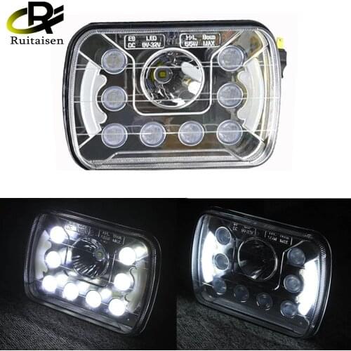 Ruitaisen One pair 5x7 inch 7x6 4x6 55W 7inch Led Car Headlight Square Halo Ring Truck LED Headlight for jeep