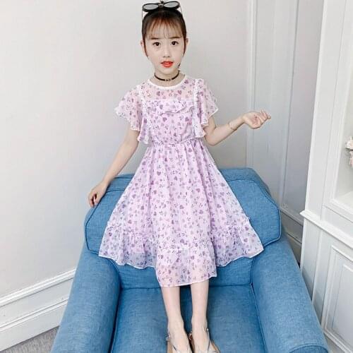 Boutique Chiffon Dress for Girl Elegant Ruffle Princess Wedding Party Prom Lace Dresses Teens Fashion Summer Kids Clothes