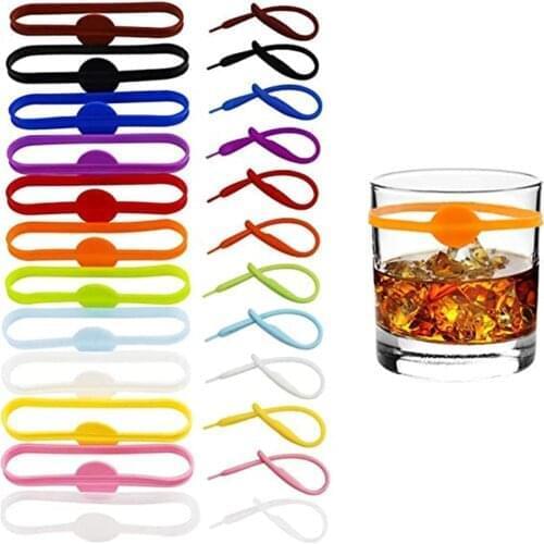 24PC Silicone Wine Cup Glass Markers Party Goblet Wine Drinking Cup Long Strip Marking Tag For Home Bar Kitchen Tool Accessories