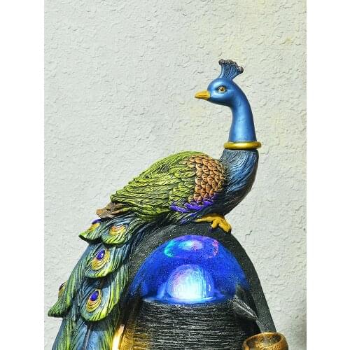 Tt Chinese Style Water Fountain Decoration Peacock Living Room Fengshui Wheel Balcony Indoor Landscape Floor Humidifier