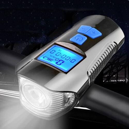 Waterproof Bicycle Light USB Charging Bike computer Flashlight Handlebar Cycling Head Light w/ Horn Speed Meter LCD Screen