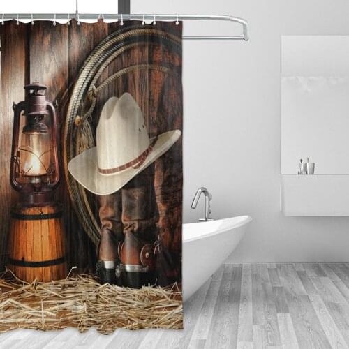 American West Rodeo Cowboy Polyester Shower Curtain Nostalgic Kerosene Oil Lamp Waterproof Bath Curtains for Bathroom
