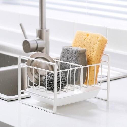Iron Kitchen Sink Sponge Holder Draining Rack Rag Shelf Household Adjustable Storage Rack With Tray