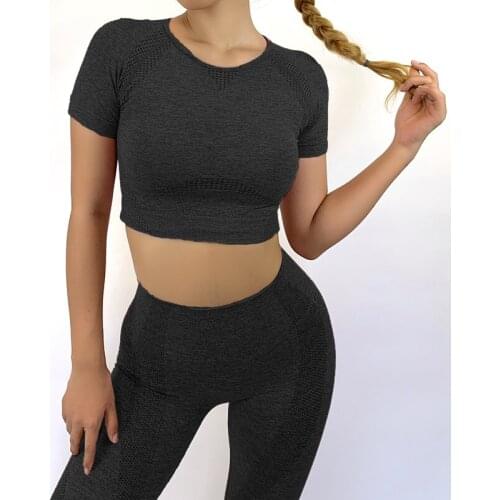 Women New Puch Up Hip 2 Piece Set Yoga Top Sports T-shirt Short Sleeve+ Yoga Pant Slim Sexy High Waist Hip Pants Yoga Suit