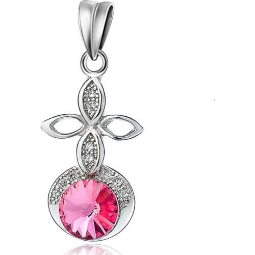 925 Sterling Silver Pendant Sweet Pink Crystal Luxury Necklaces Wisiorek Pendant For Friend Jewelry Gift For Women GND0753