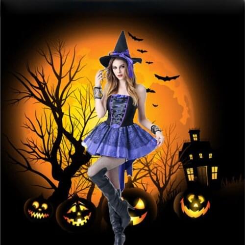 Witch Dress Halloween Cosplay Costumes for Women Sexy Lady Role Play Purple Skirts 2021 Carnical Party Fashion Streetwear