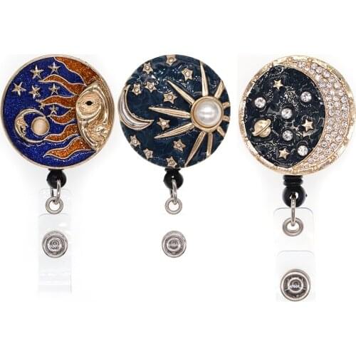 10 pcs/lot Free Shipping Beautiful Starry Sky Rhinestone Retractable Id Badge Holder Reel