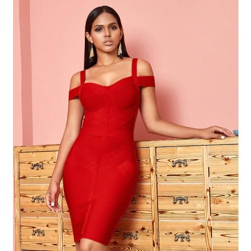 2019 Summer Red Celebrity Evening Party Bodycon Bandage Dress Women Spaghetti Strap Off Shoulder Sexy NightClub Dresses Vestidos
