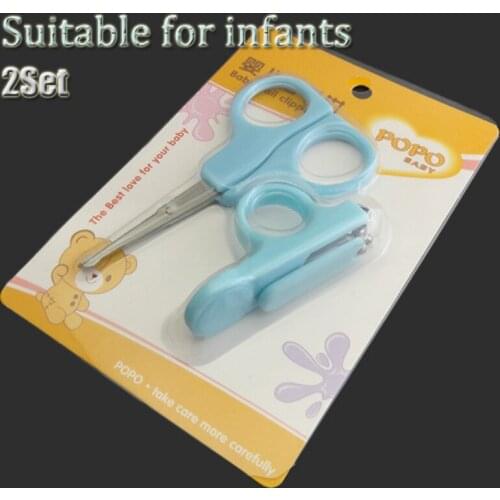 Hot (2Pcs Nail nippers,2Pcs Scissors) Baby Nail Care Antiskid Stainless Nail nippers Scissors Blue Pink Baby Nail Care 4Pcs/2Set