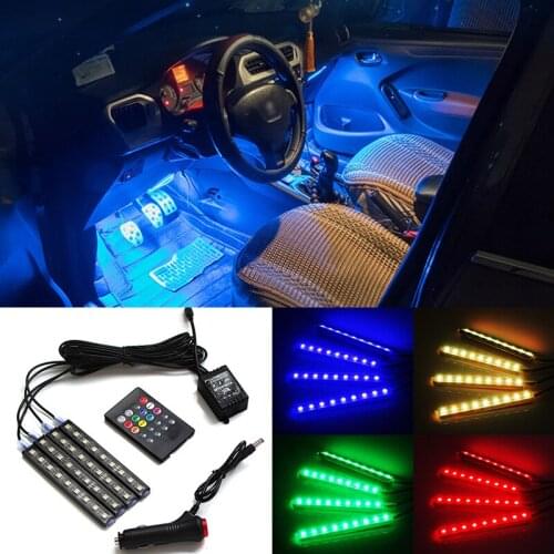 4PCS 5050 SMD 10W Car Interior Decorative Atmosphere Strip Light Cigarette LED Atmosphere Wireless Remote/Music/Voice Control