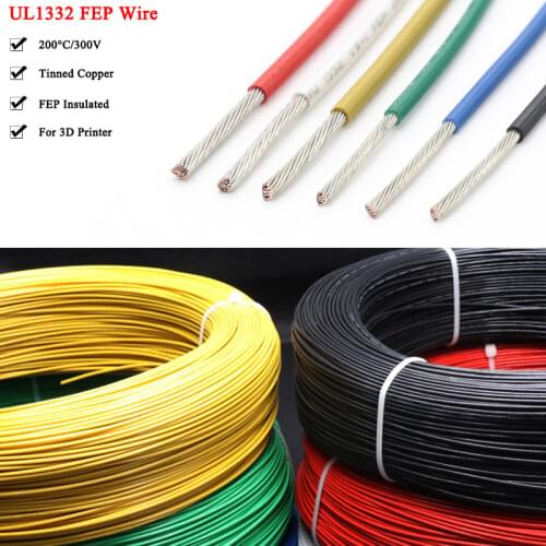 1M/5M 28/26/24/22/20/18/16/14/13/12AWG UL1332 PTFE Wire FEP Plastic Insulated High Temperature Electron Cable 300V
