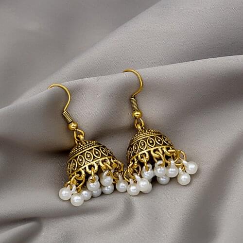 Bohemian Retro Ethnic Small Bell Drop Earring Pearl Pendant Dangle Earrings For Women Indian Gold Color Jewelry