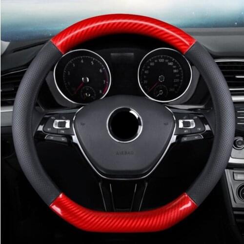 D Shape Steering Wheel Cover Genuine leather Cow Skin + Carbon Fibre 38CM Car Wheel Cover Interior Accessories