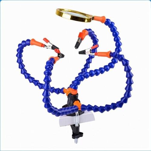 Soldering PCB Motherboard Holder Third Hand Tool Welding Station with Magnifier Workshop 5pcs Flexible Arms Solder Iron Holder