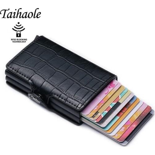 Credit Card Holder 2020 Aluminium Double Boxes Fashion Men And Women PU Leather Metal RFID Vintage Travel Card Wallet