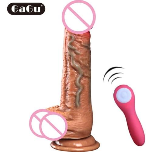 GaGu Erotic Automatic Telescopic Heating Vibrating Dildo Realistic Suction Cup Sex Machine Dildos Vibrator Sex Toys for Woman
