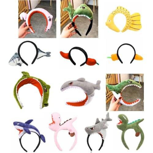 Cute and exaggerated cartoon shark dinosaur oversized headwear face wash makeup headband 2021 hot sale unisex funny headband