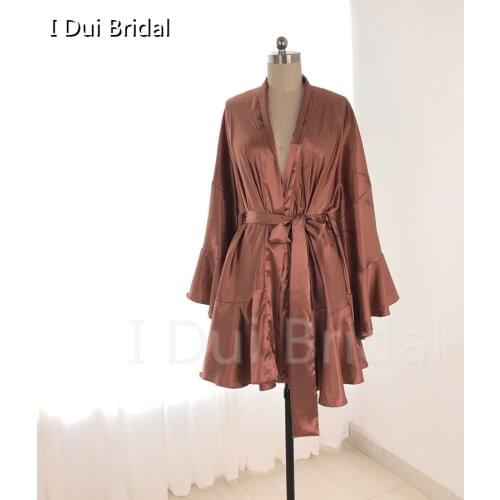 Short Silk like Satin Bridal Robe Long Sleeve