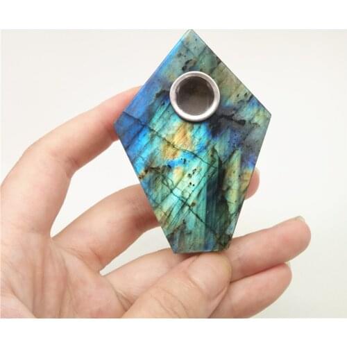 Natural Diamond labradorite tobacco stone pipe crystal smoking pipe