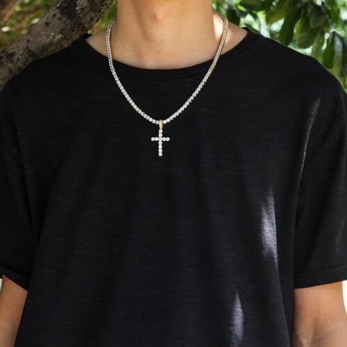 Mens Hip-Hop Zircon Cross Tennis Chain Suit Street Punk Trendy Necklace Pendant For Men And Women All-match Necklace