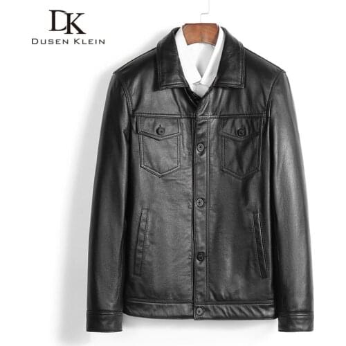 Men Genuine Leather Jacket Real Cow Leather Jackets Casual Short Black Pockets Autumn New Jacket for Man 6885