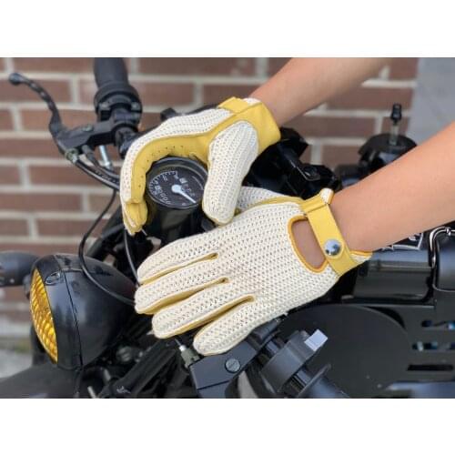 Mens Motorcycle Car Driving Retro Crochet Deerskin Breathable Gloves Outdoor Sport Cycling Motocross Cafe scooter Bobber