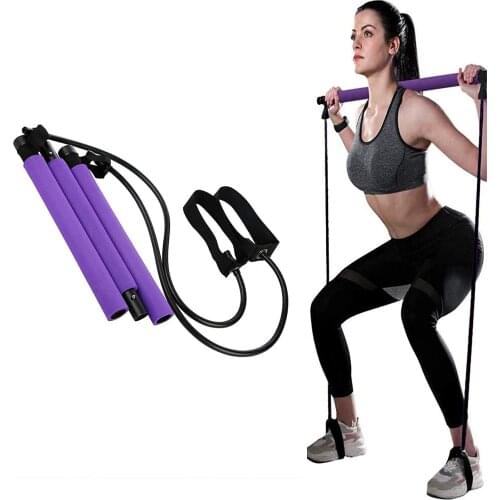 Pilates Bar Kit with Resistance Band Portable Fitness Pilates Stick Crossfit Bodybuilding Yoga Elastic Band Exercise Workout bar