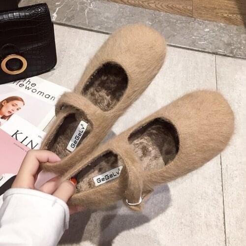 New Fox Furry Boots Womens Fur Shoes Womens Ankle Suede Flat Shoes Autumn Winter Black Shoes Women Zapatos De Mujer W36-51